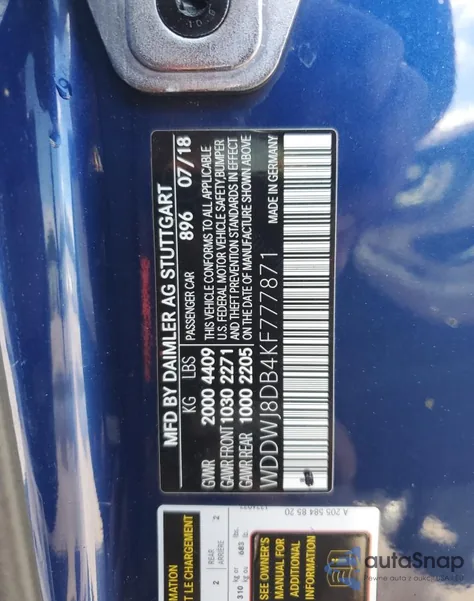 2019 Mercedes-Benz C 300 z USA, uszkodzony, nr VIN WDDWJ8DB4KF777871